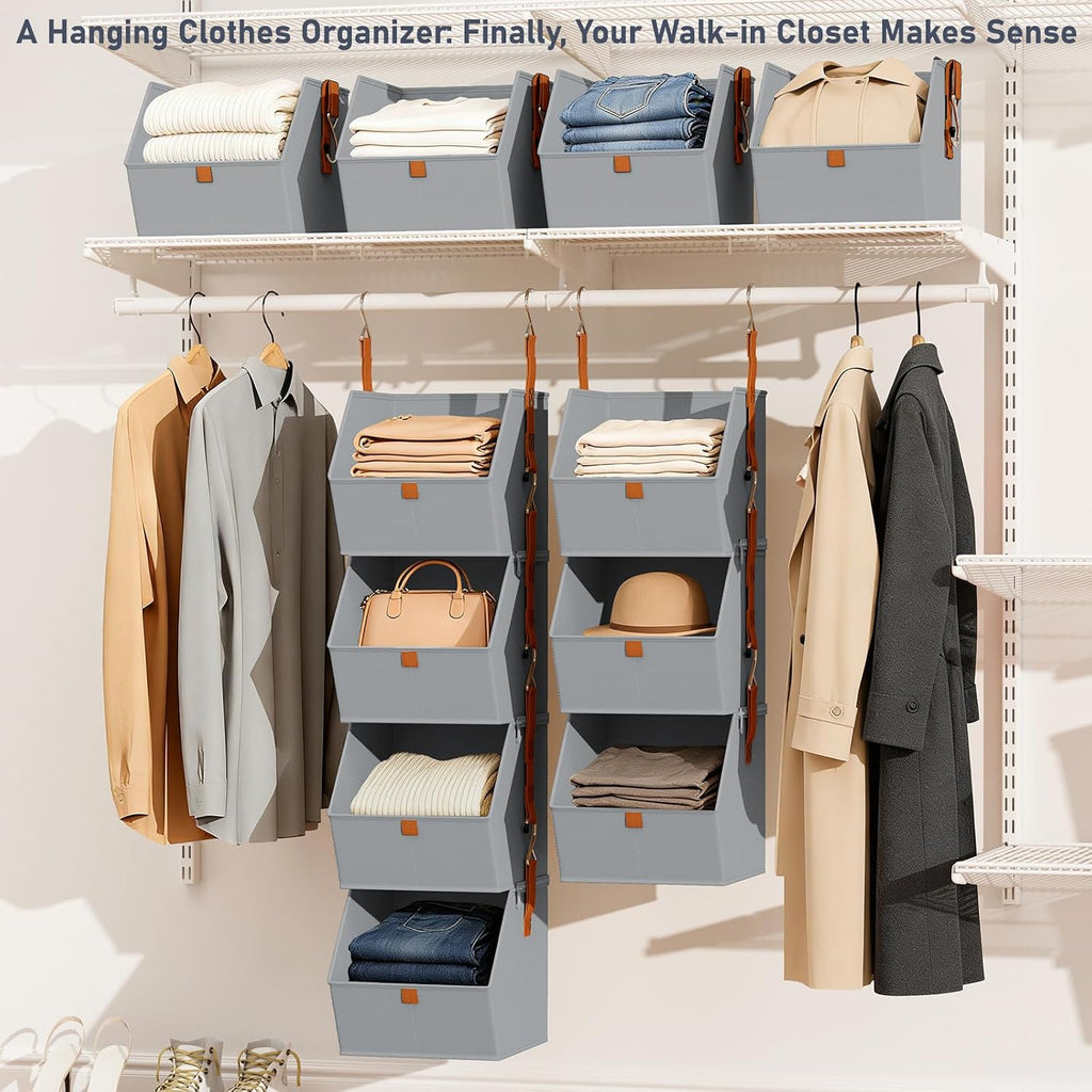 DIMJ 4-Tier Hanging Closet Organizer, Modular Bins for RVs and Small Spaces