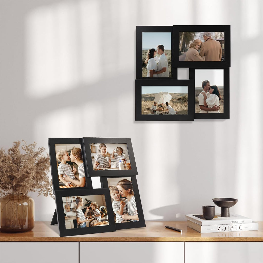 YESKAY 4x6 Collage Picture Frames Set of 1, Multi Family Photo Frame with Real Glass, Displays Four 4x6 Photo, Wall Decor Wall Hanging or Tabletop, Black