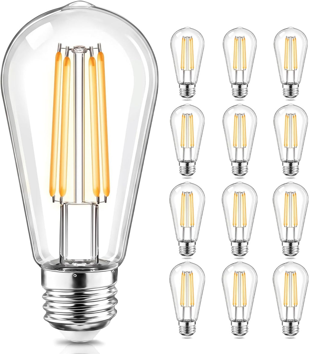 12 Pack LED Light Bulbs, Shatterproof Edison Bulbs 60 Watt Equivalent, E26 Base Warm White 2700K, Vintage Decorative Light for Home Lighting, Bathroom, Bedroom, Hallway, Non-Dimmable