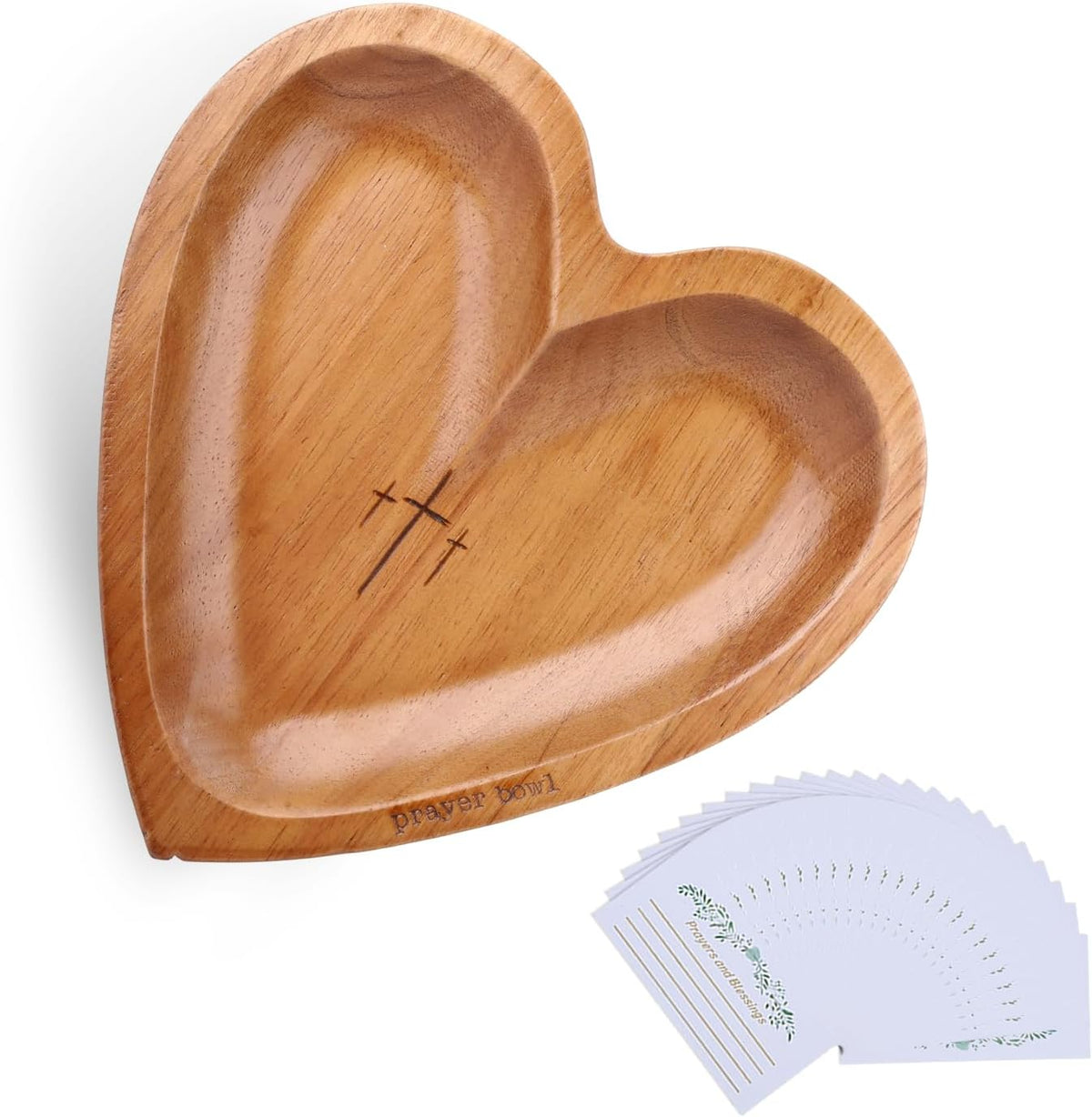 Prayer Bowl Wooden, Decorative Heart Shaped Bowl with Prayer Cards for Women, Christian Gifts for Women, Decorative Dough Bowls for Home Decor, Mothers Day Religious Gifts for Mom (Wood)