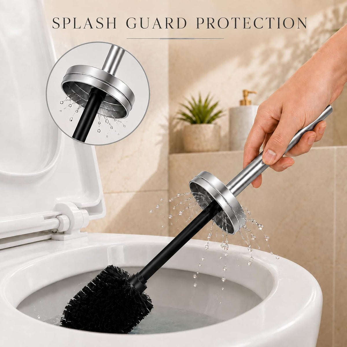 Chrome Toilet Brush and Holder Set，Extra Long Handled Toilet Bowl Brush and Holder，Stainless Steel Heavy Duty Toilet Brush for Bathroom,Deep Cleaning Modern Toilet Cleaner Slip Base
