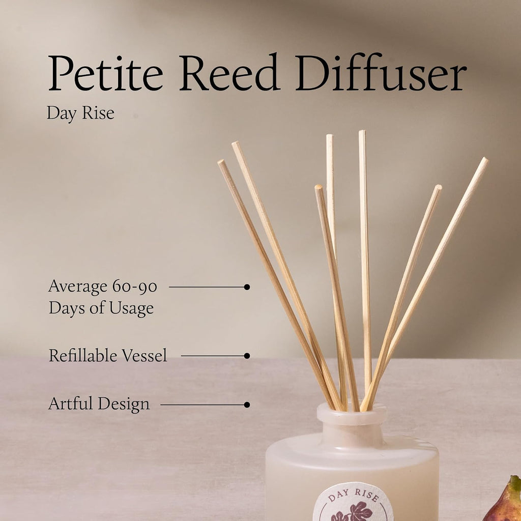 Thymes Petite Oil Reed Diffuser Set – Includes Reeds, Fragrance Oil & Glass Bottle – Luxury Scent Diffusers for Home Decor – Notes of Mediterranean Fig, Green Apple & Driftwood (Day Rise, 4 fl oz)