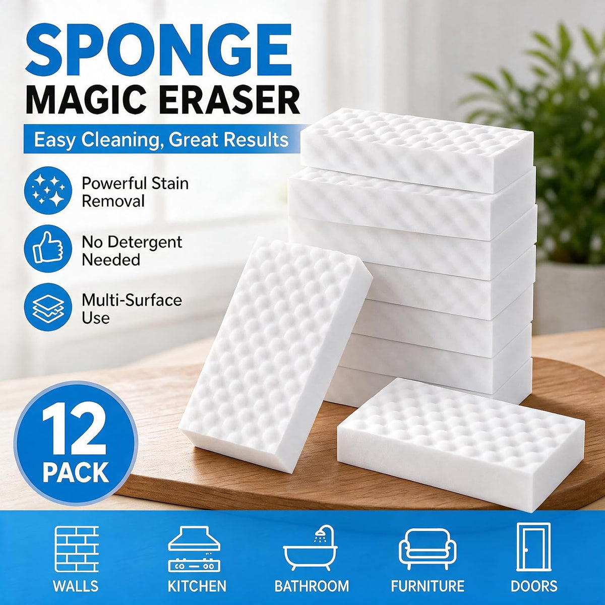 Waffle-Textured Magic Eraser Sponges, High-Density Melamine, 50 Pack