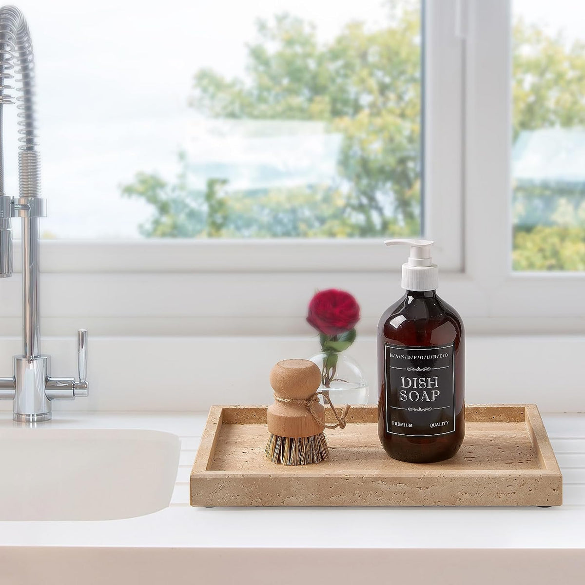 Natural Large Travertine Vanity Tray, Stone Organizer for Bathroom & Decor