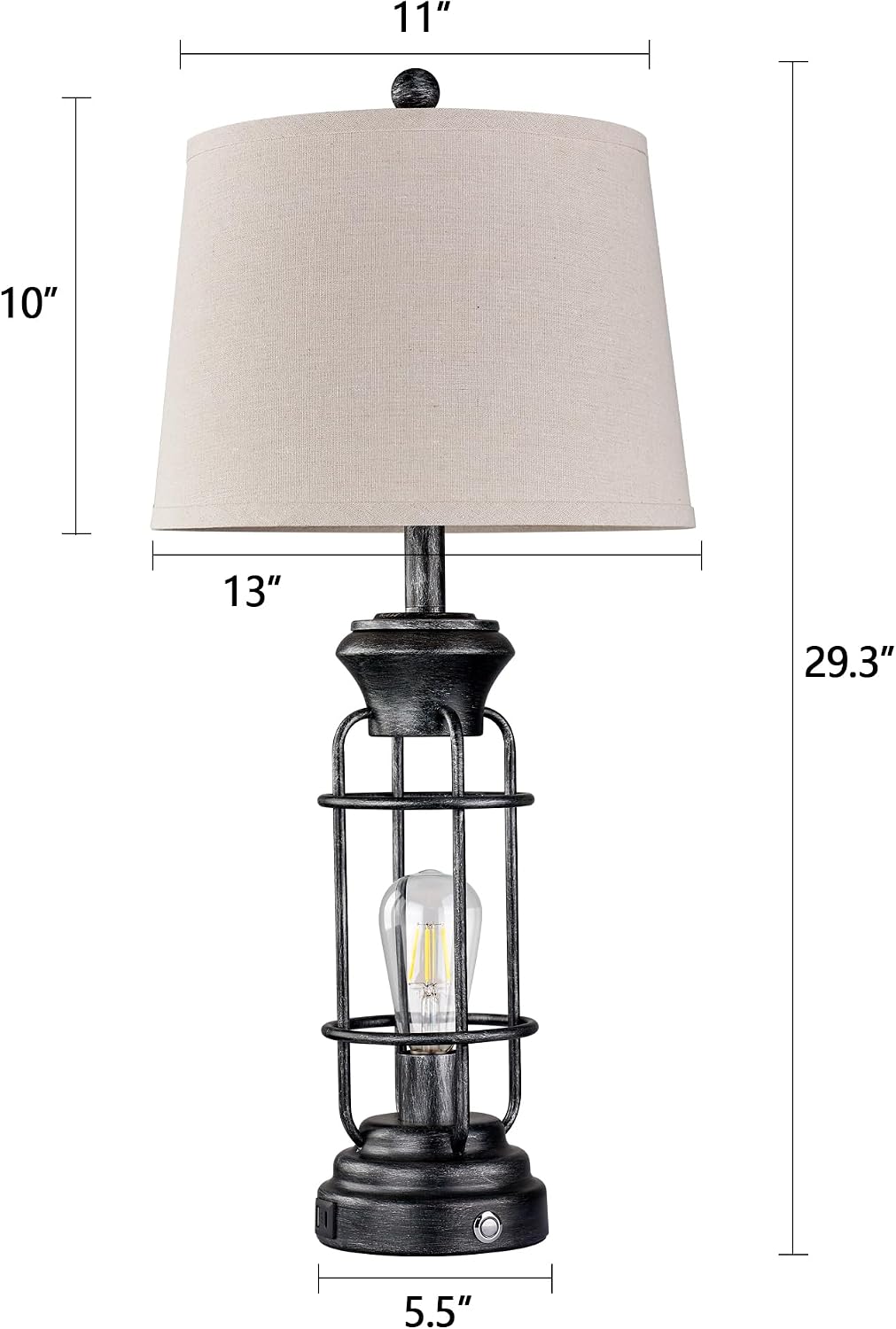 Reaketon 28" Table Lamp for Living Room with USB Charging Ports, Tall Table Lamp Set of 2,3-Way Dimmable Lamps for Bedroom, Bedside Lamp for End Tables, Industrial Nighstand Lamps,Bulbs Included