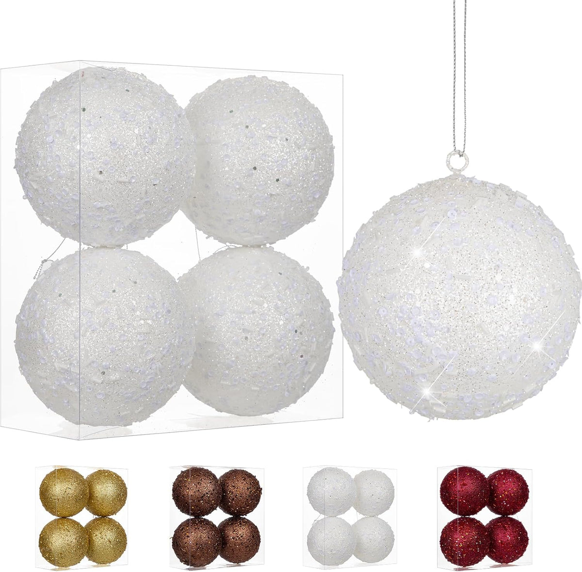4Pcs 4.7" Large White Christmas Balls Ornaments for Christmas Trees