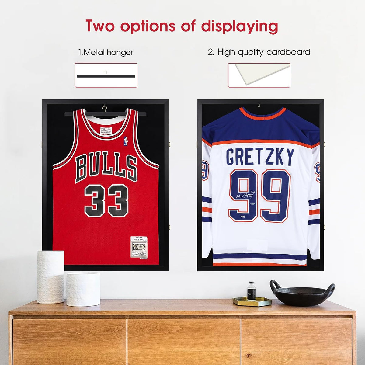 1DOT2 26x37 XL Large Jersey Frame Display Case with Pine Wood, Lockable