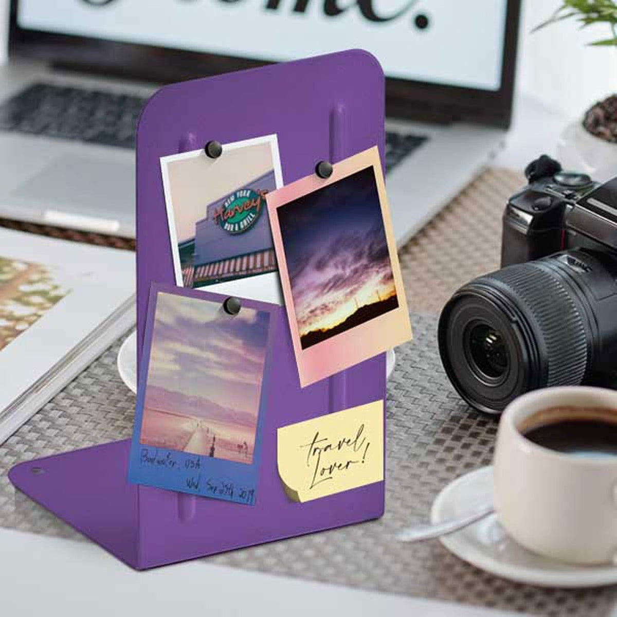 Acrimet Bookends for Shelves, Non-Skid Book Holder, Heavy Duty Book Stopper, Steel Metal Book Ends Storage for Home, Library, 6 7/8" H x 4" W x 4 1/2" D (Purple) (1 Pair / 2 Pieces)