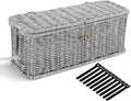 Cable Management Box, Desk Handwoven Rattan Cord Hider Cable Organizer Box With Lid Button Lock, Power Strip Cover Wicker Decorative Basket, Floor Wire Hiding Extension Cord Box (grey)