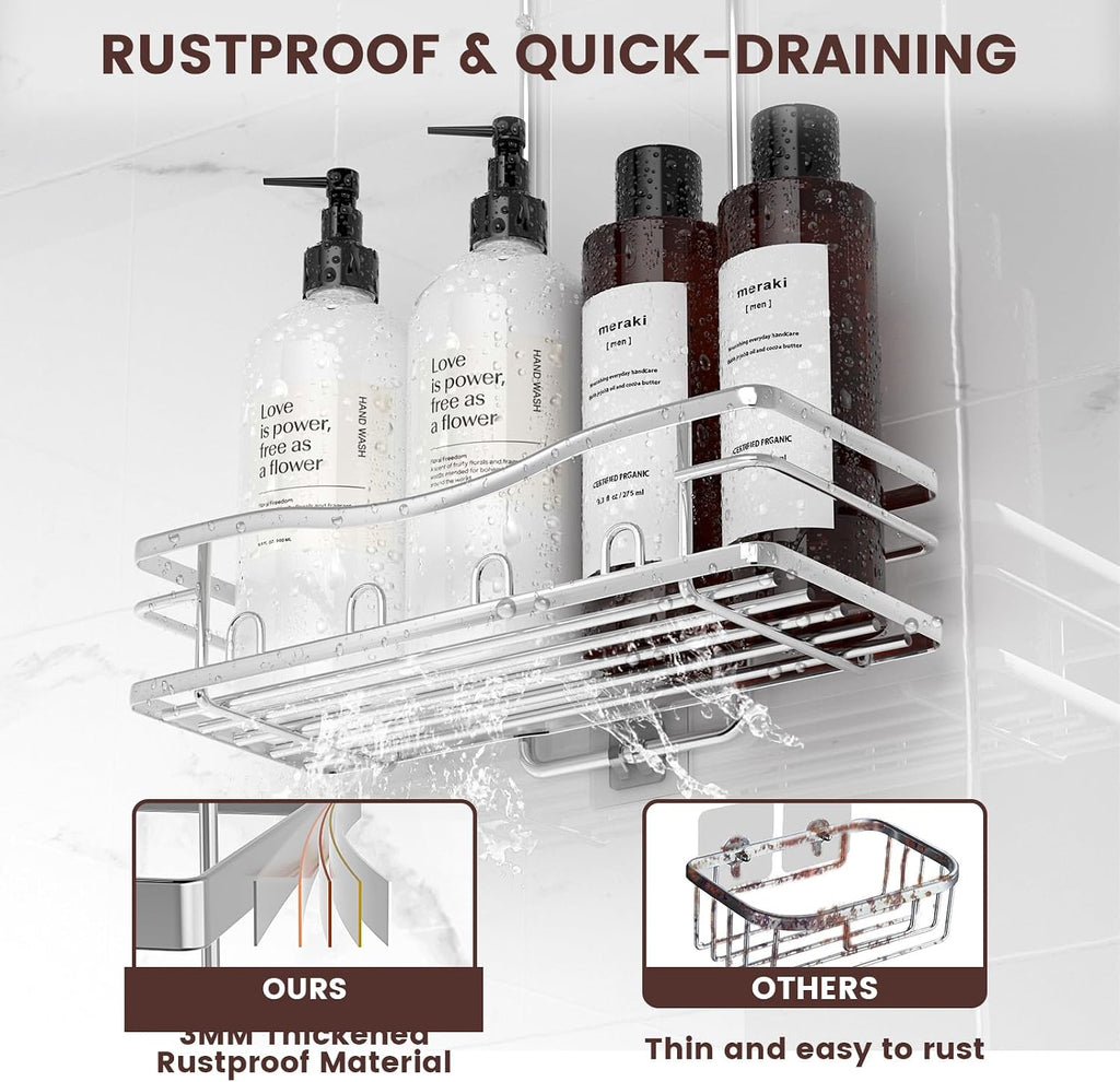 Rustproof Shower Caddy Hanging with Soap Holders for Bathroom, Silver