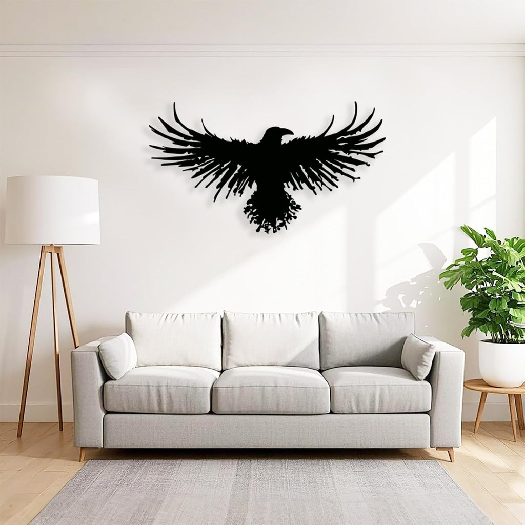 Yuzhuo Metal Viking Raven Wall Art Norse Mythology Crow Wall Decor with Gothic Metal Wall Sculpture Suitable for Living Room Bedroom Indoor Outdoor Garden Home