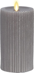 Luminara - Flameless Flickering Real Wax Moving Flame Battery Operated Unscented Candle LED Décor & Gift- Embossed Pillar Collection - Everyday Metallic Furrow, Grey (3.25" x 6.5")