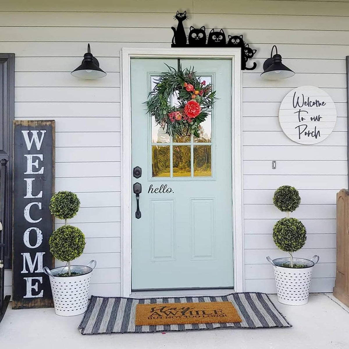 Baitiane Metal Cat Door Topper, Door Frame Decor, Black Metal Wall Art, Modern Minimalist Home Decoration for Living Room, Bedroom, Entryway, Ideal Gift for Cat Lovers (B)