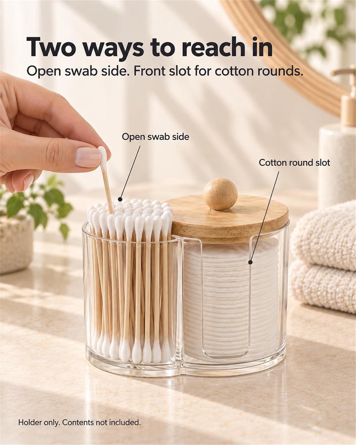 2-in-1 Cotton Swab and Cotton Round Holder with Bamboo Lid