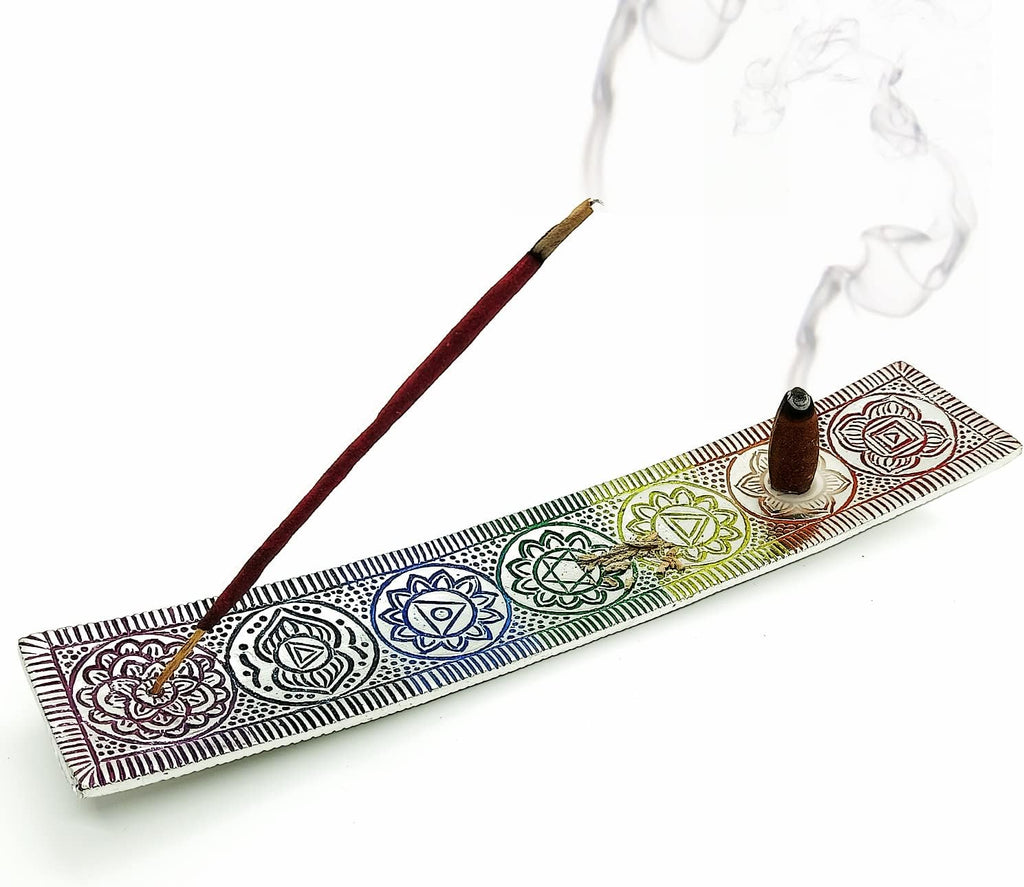Metal Incense Holder for Sticks and Cone - 7 Chakras, 10 Inch Incense Tray