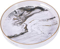 Round Decorative Tray, Marbling Plastic with Handles, Modern Vanity and Serving for Ottoman, Coffee Table, Kitchen and Bathroom, Size 13", White