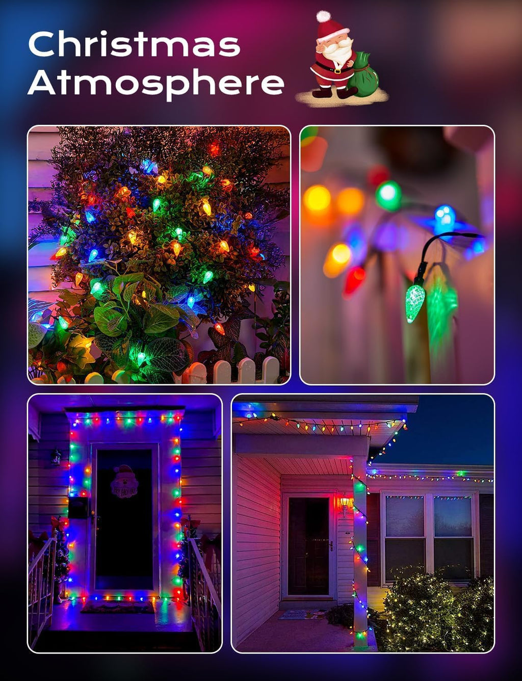 2 Pack C6 Battery-Operated-Christmas-Lights 100LED Multicolor String Lights