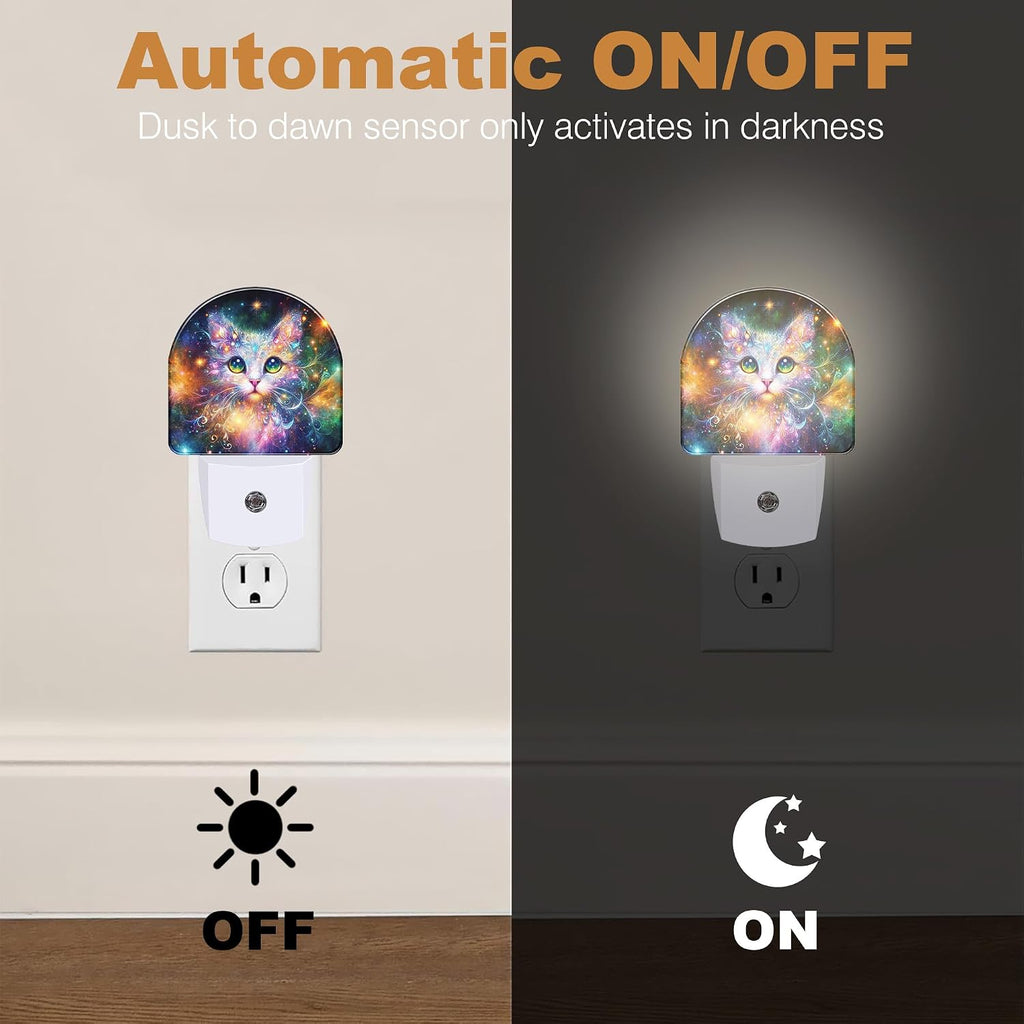 Night Lights Plug into Wall, Fabulous Cat Night Light with Dusk to Dawn Smart Sensor for Bedroom Bathroom Hallway Kitchen, Led Nightlights for Boys Girls Women Men