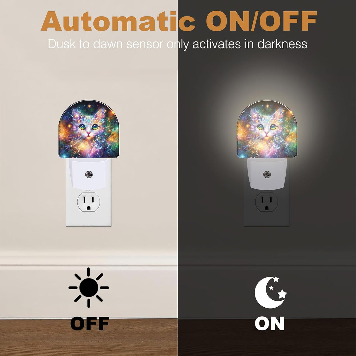 Night Lights Plug into Wall, Fabulous Cat Night Light with Dusk to Dawn Smart Sensor for Bedroom Bathroom Hallway Kitchen, Led Nightlights for Boys Girls Women Men