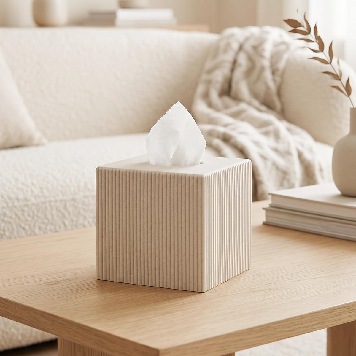 Tissue Box Cover Square,Facial Tissue Holder,Pinstripe Beige