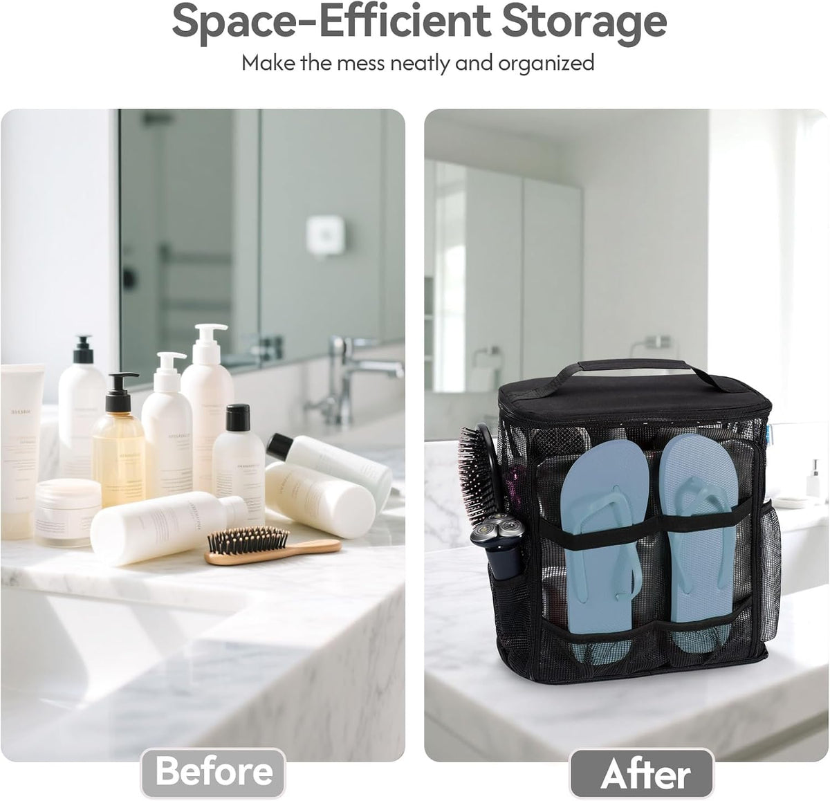 Portable Mesh Shower Caddy Bag for College Dorm Essentials Collapsible Shower Bag with Hanging Hook and Handle Quick Dry Large Capacity Shower Caddy Organizer Toiletry for Travel, Camping, Gym