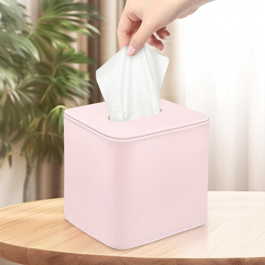 Tissue Box Holder Square PU Leather Stylish Facial Tissue Box with Magnetic Closure Decorative Cube Tissue Box Cover for Bathroom Vanity Office