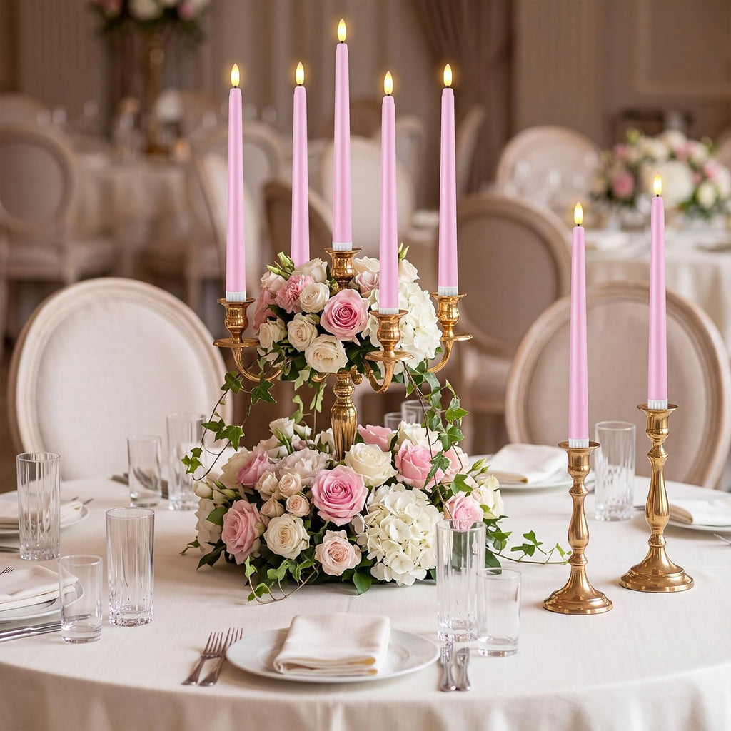 Reginary 48 Pcs Flameless Taper Candles with 4 Remote,Pink,11 Inches