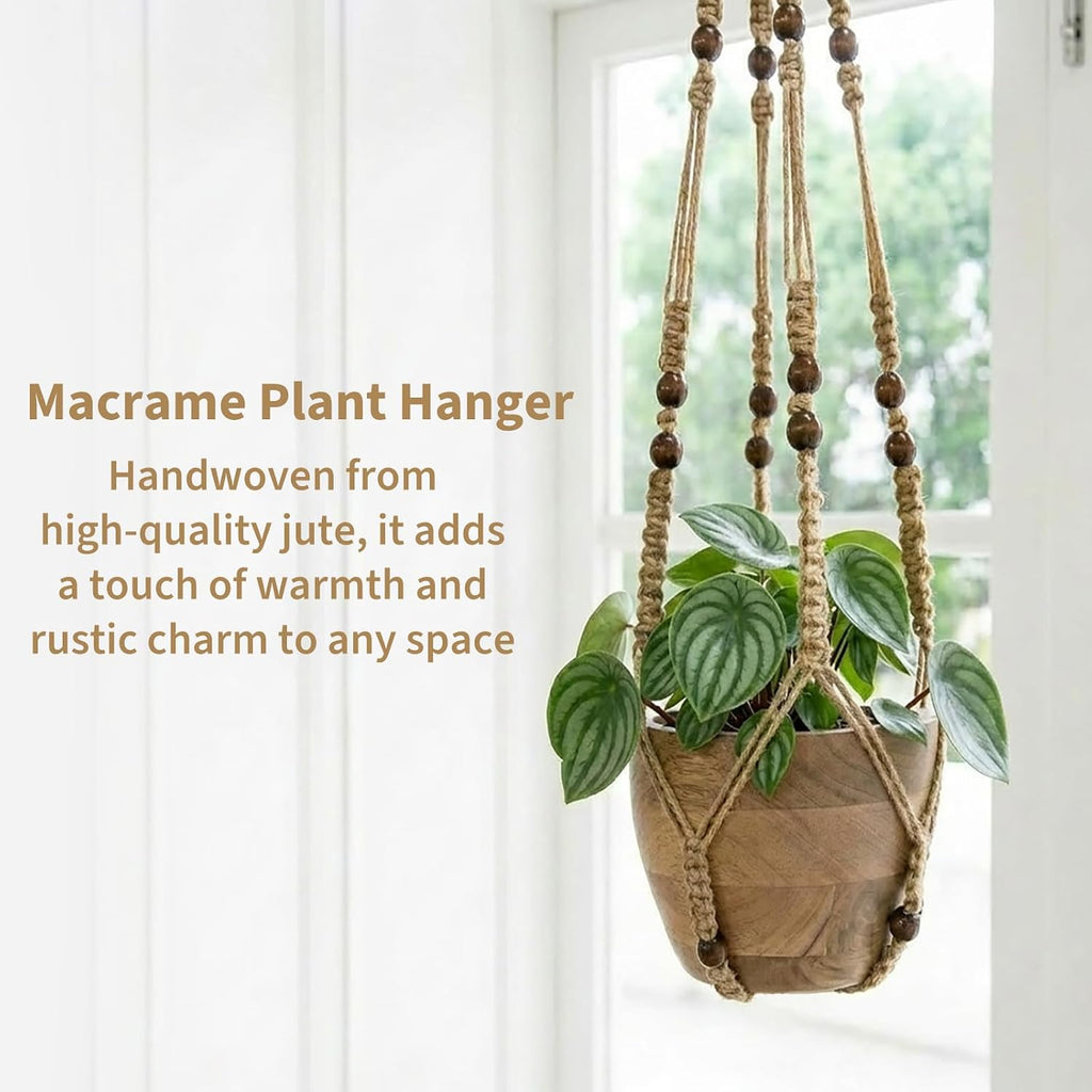 Macrame Plant Hanger 3 Pack, Jute Hanging Planter Holder Set, Brown, 35/29/23 in,with 3 Ceiling Hooks and 3 S Hooks,Suitable for Indoor and Outdoor Home Decor (Pots and Plant Not Included)