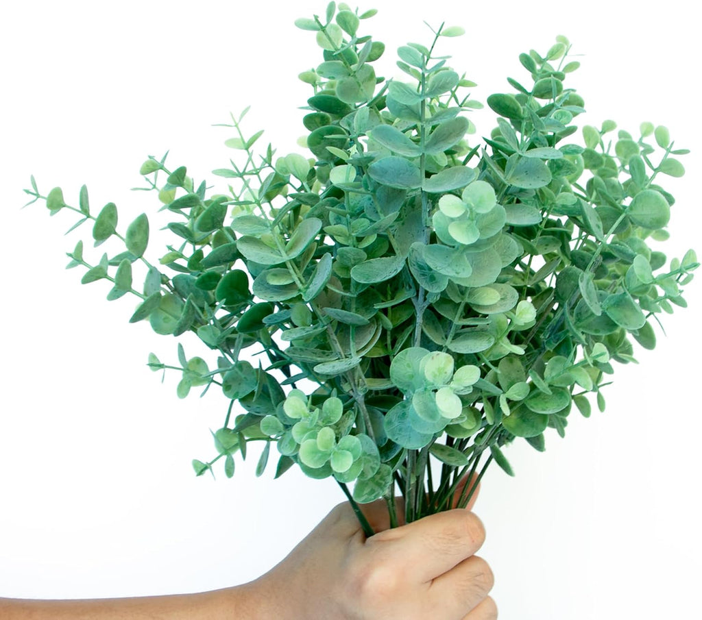 5Pcs Artificial Eucalyptus Stems，Artificial Greenery Fake Dust Frosted Eucalyptus Branches Leaves，Fake Plants for Decoration (Sage Green- 13.8 in)