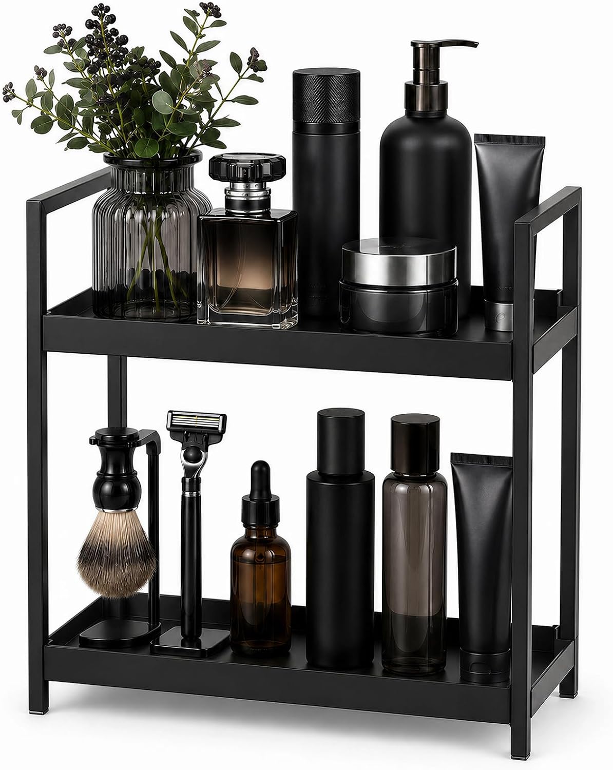 2 Tier Mens Bathroom Counter Shelf Organizer for Skincare Makeup