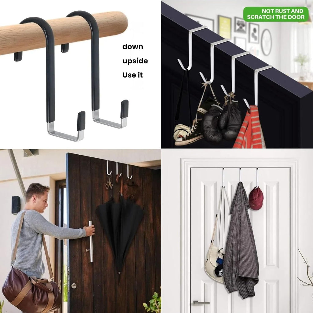 Over The Door Hooks, Door Hangers Hooks,Extra Long 5" Rustproof Organizer Hook with Soft Rubber Padding, No-Scratch Design for Towels, Robes, Coats, Bags (6 Pack White)