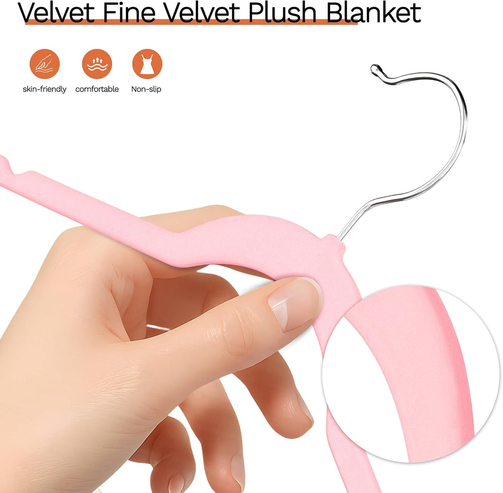 New Premium Velvet Hangers 60 Pack, Non Slip Clothes Hangers, Pink