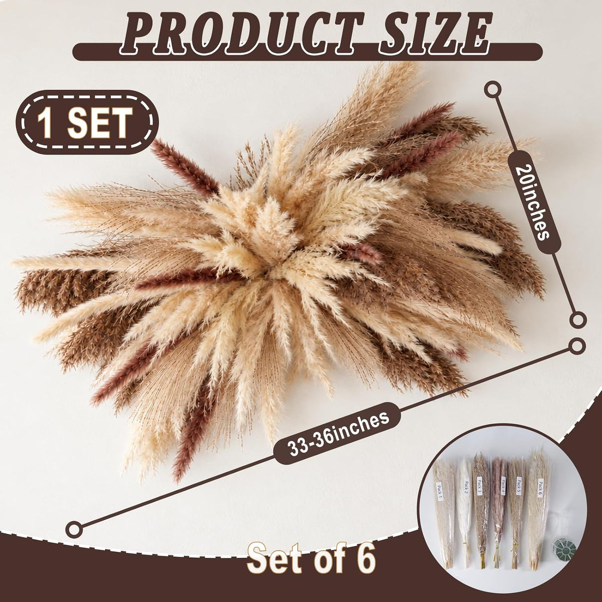 91PCS Natural Pampas Grass Wall Decor Kit, 35" DIY Boho Dried Flower Decor