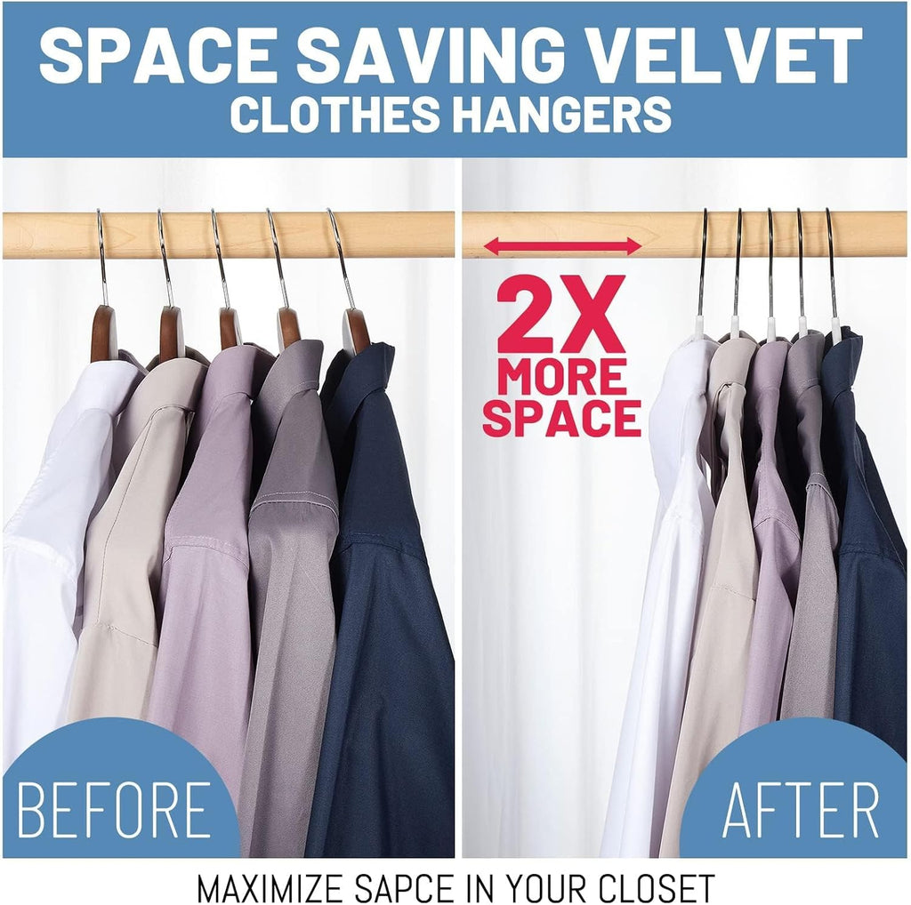 HOUSE DAY White Velvet Hangers 60 Pack, Non Slip Felt Hanger +Black Hook