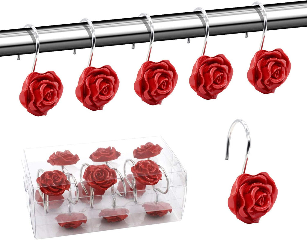 BEAVO 12 Pcs Flower Shower Curtain Hooks, Rose Shower Hooks