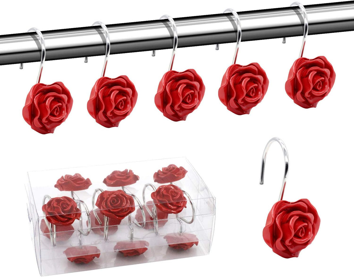 BEAVO 12 Pcs Flower Shower Curtain Hooks, Rose Shower Hooks