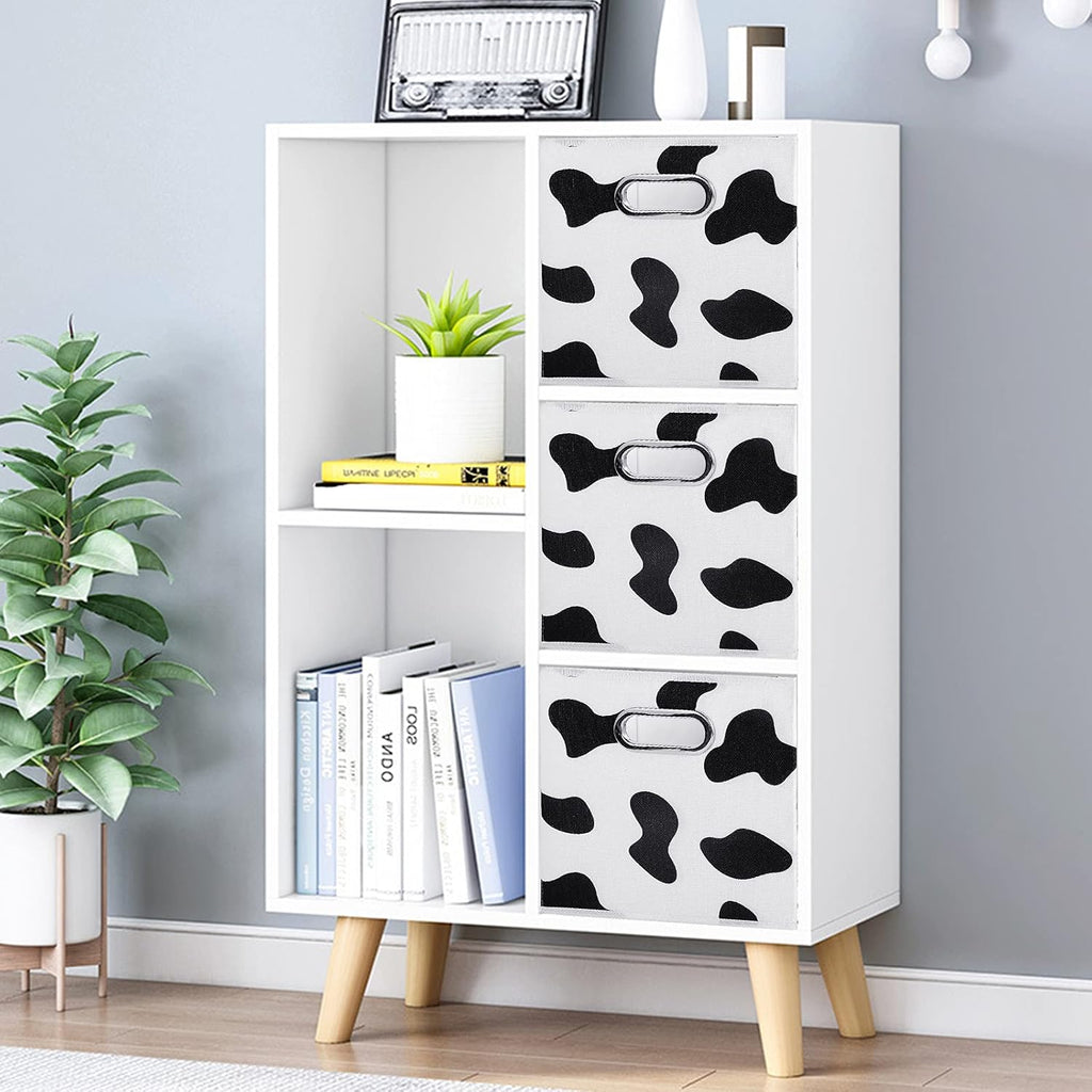 ANMINY Cow Print Cubes Fabric Storage Bins with Handles, 4 Pack 11"x11"x11"