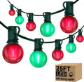 25Ft LED Red Green String Lights Outdoor, Christmas Decoration Patio Lights