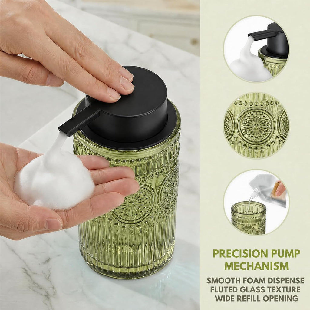 Green Glass Foaming Hand Soap Dispenser