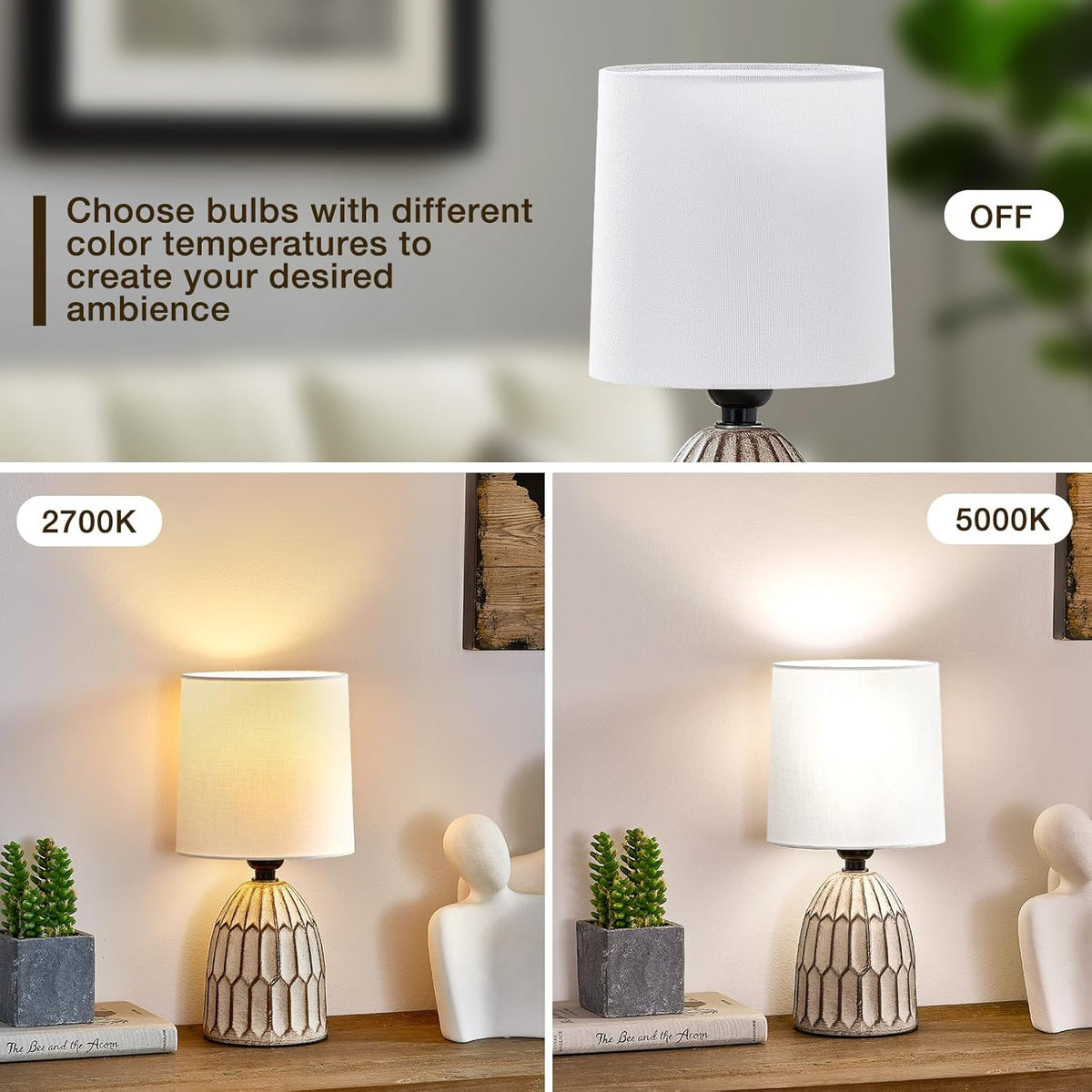 EJIAXIN Table Lamps Set of 2-13.5" Small Boho Lamp - Bedside Lamps - Farmhouse Rustic Ceramic Table Lamp for Bedroom, Living Room, Nightstand, Office, Side Desk Lamp, End Table Lamp