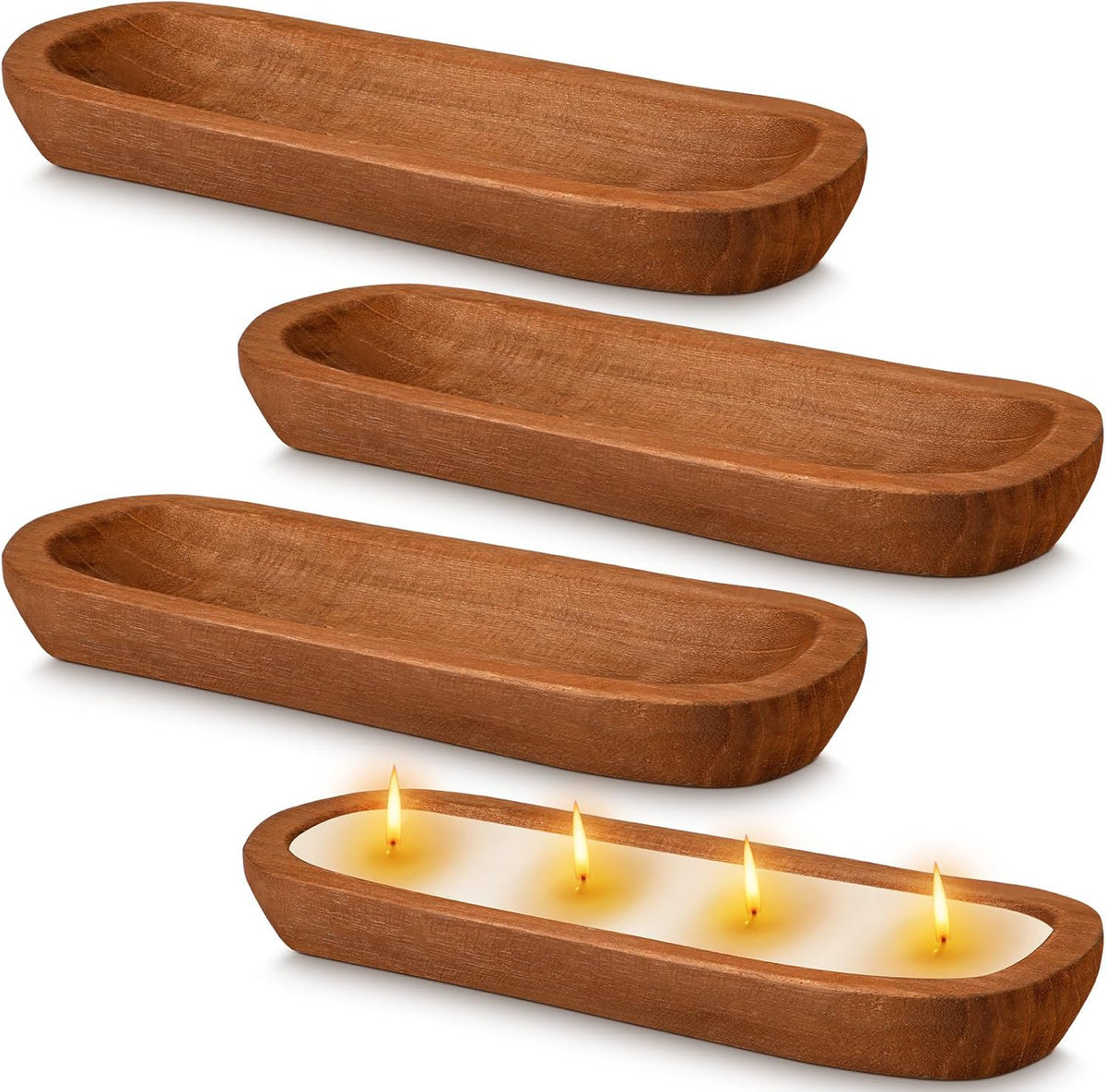 FoldTier 4 Pcs Wooden Dough Bowl Bulk, Brown, 16' X 6'' X 2'', Classic