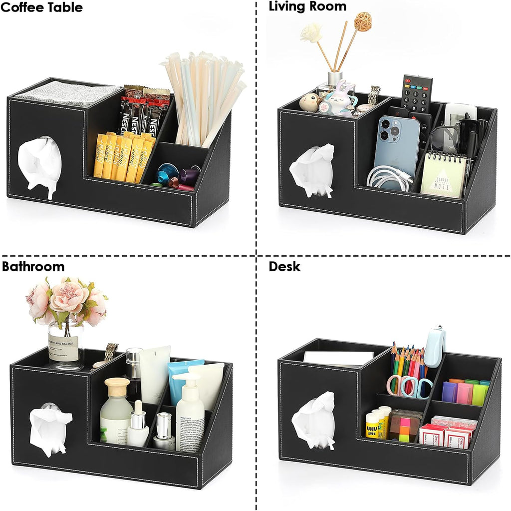 Sumnacon Tissue Box Cover, Square PU Tissue Box Holder with Storage Tray