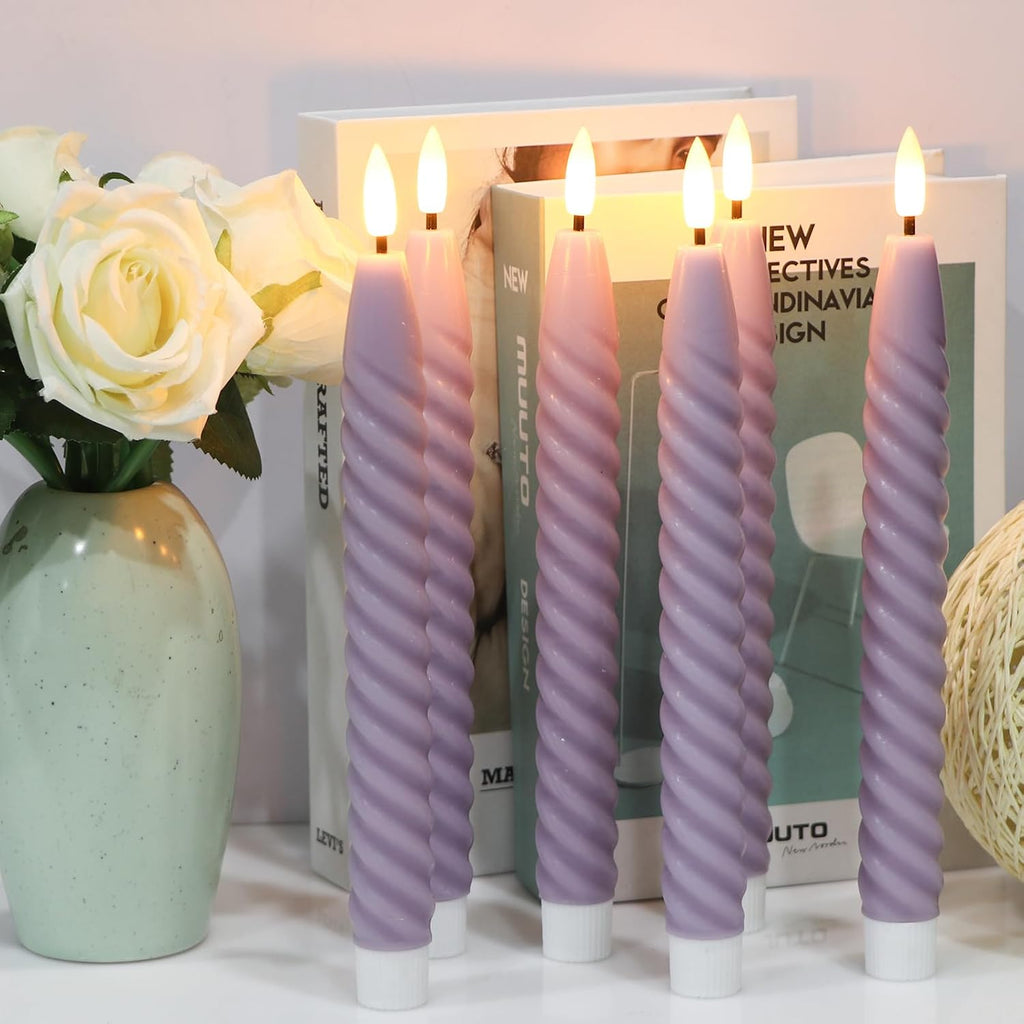 Purple Flameless Taper Candles Flickering with Remote Timer