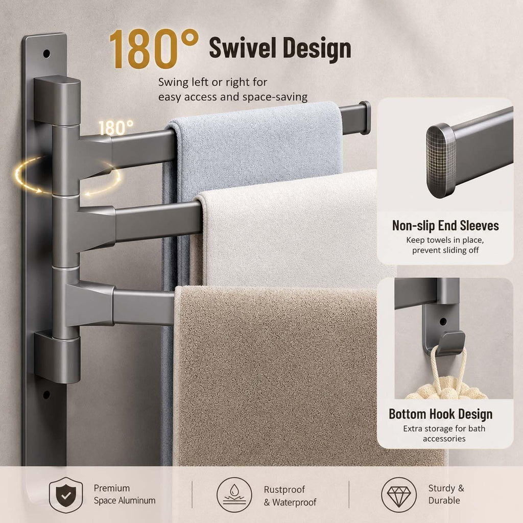 Wall Mounted Swivel Towel Rack No Drill for Bath Small Space Renters