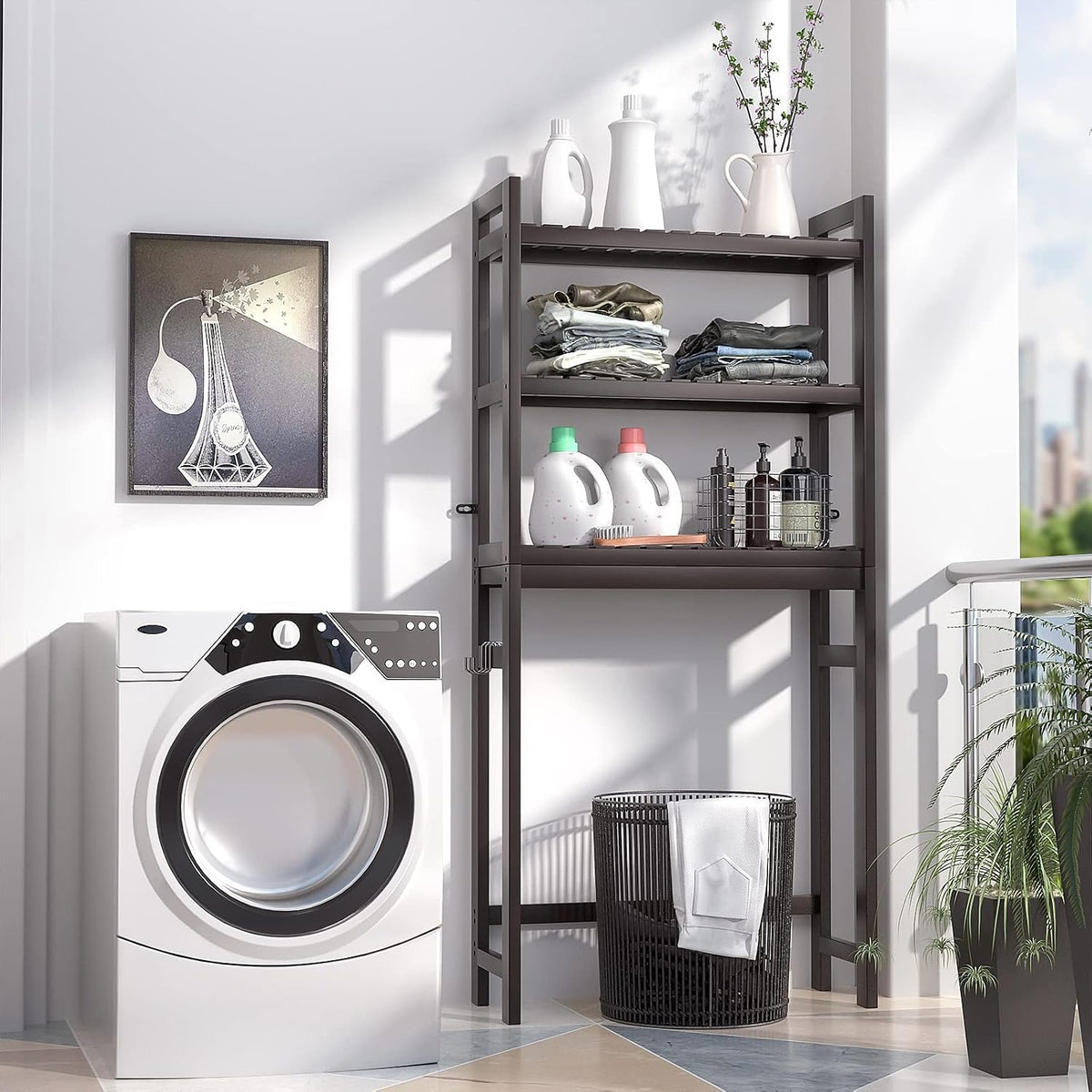 Homykic Over The Toilet Storage, 3-Tier Bamboo Bathroom Shelf, Espresso