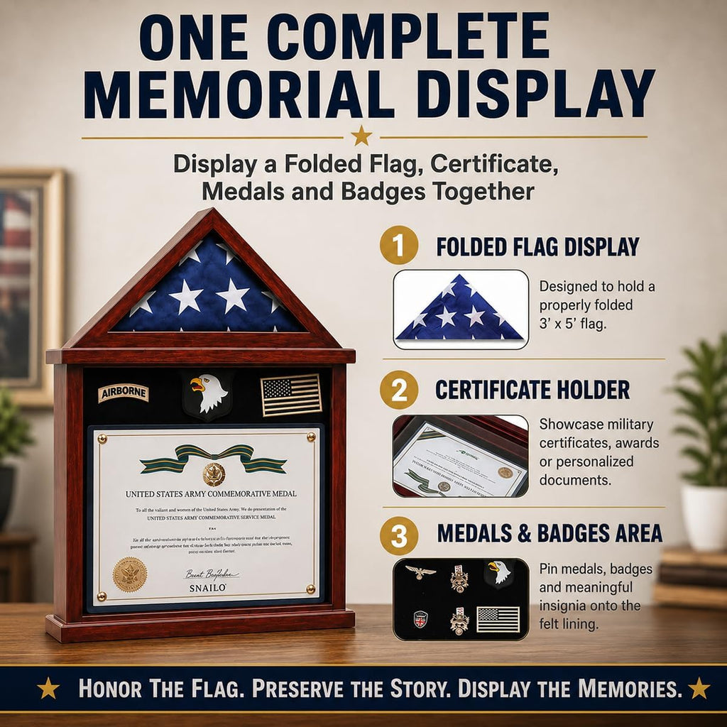 Snail Flag Display Case Military Shadow Box for a Folded Army 3'x5' Flag