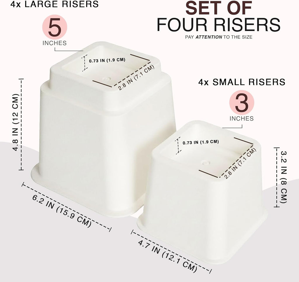 Utopia Bedding Adjustable Bed Risers 3 & 5 Inch, White, 4-Pack