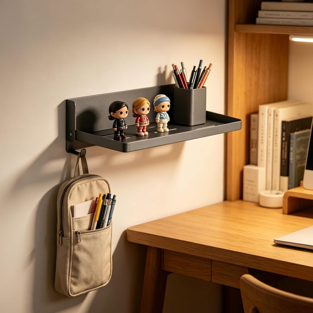 2 Pack Small Folding Metal Shelf with Hooks, Fold-up Wall Shelf