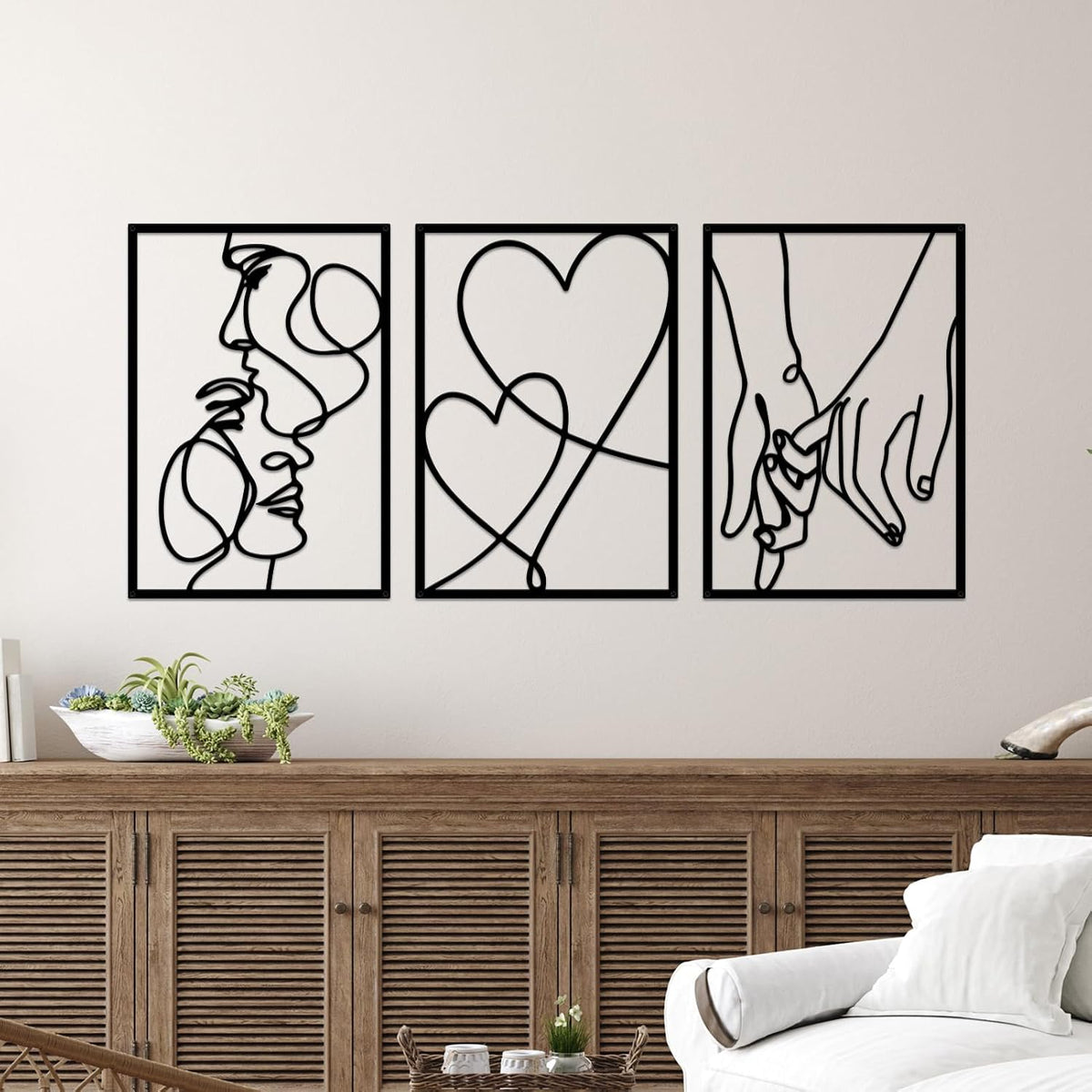 3 Pcs Metal Minimalist Line Wall Art, Love Heart Metal Wall Decor