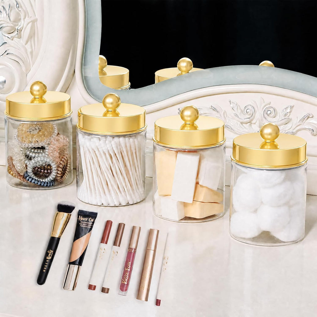 Amolliar Acrylic Apothecary Jar Bathroom Qtip Holder Gold 6 Pack